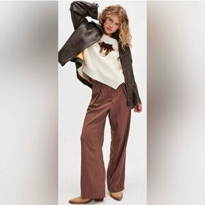 Free People Brown Striped Wide Leg Pants